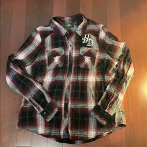 Harley-Davidson Red Black Cream plaid rayon shirt